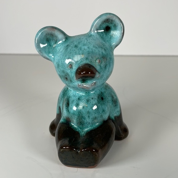 Vintage Canadiana Pottery Canuck Teddy Bear Black Blue Green Drip Glaze Canada - Picture 8 of 8